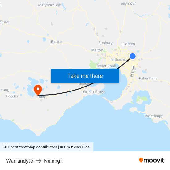 Warrandyte to Nalangil map