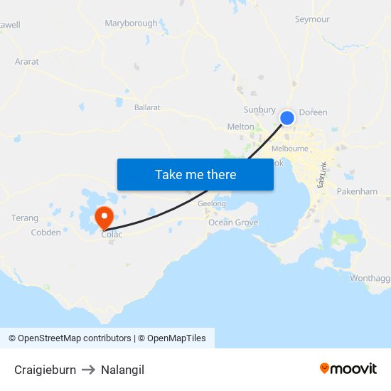 Craigieburn to Nalangil map