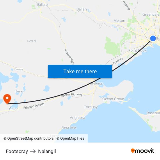 Footscray to Nalangil map