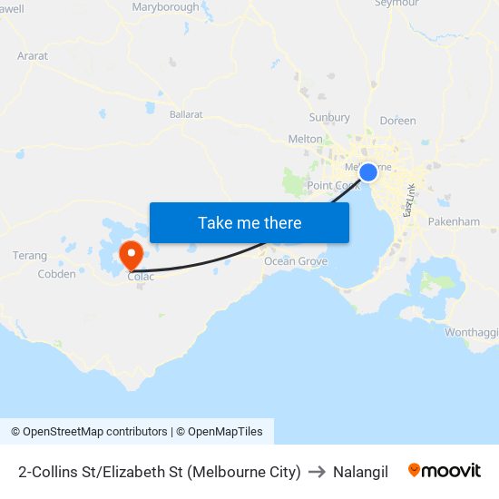 2-Collins St/Elizabeth St (Melbourne City) to Nalangil map