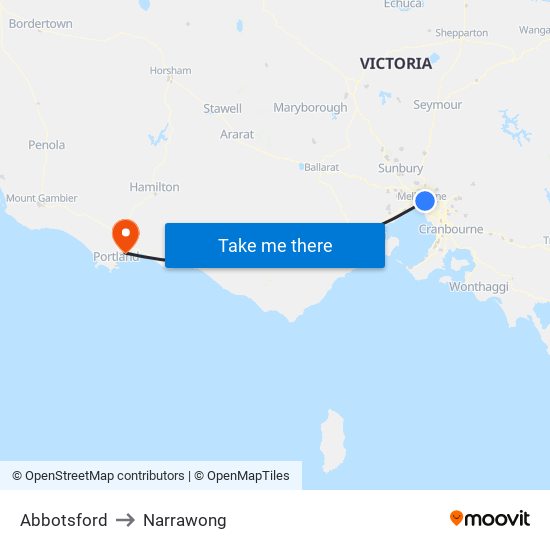 Abbotsford to Narrawong map