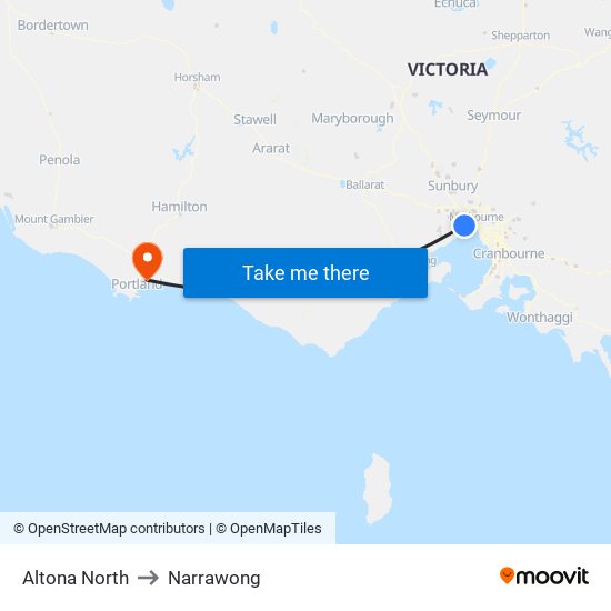 Altona North to Narrawong map