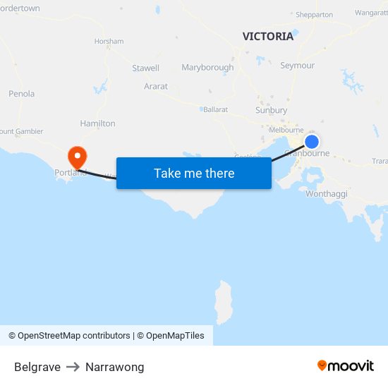 Belgrave to Narrawong map