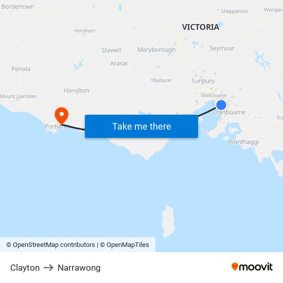 Clayton to Narrawong map