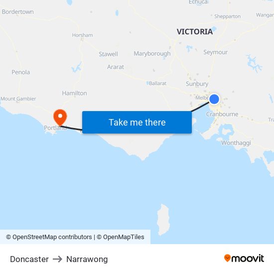 Doncaster to Narrawong map