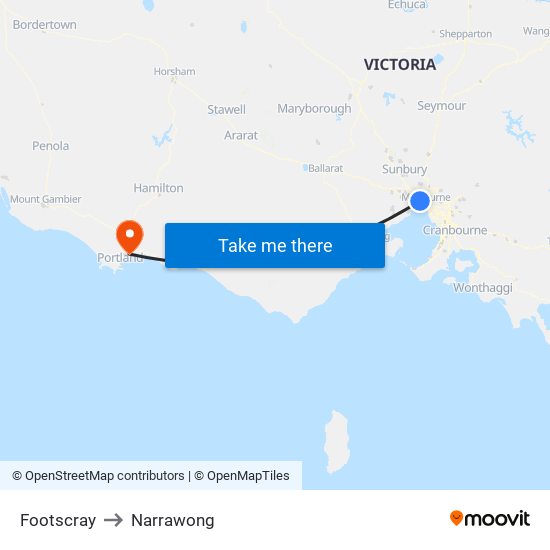 Footscray to Narrawong map