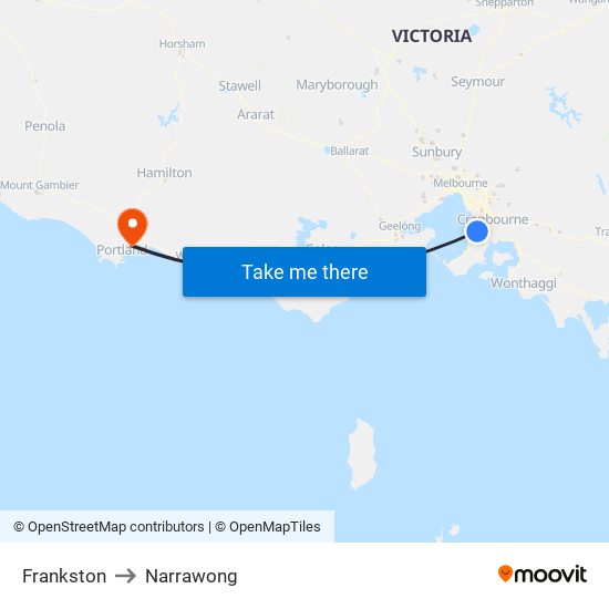 Frankston to Narrawong map
