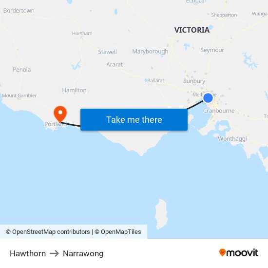 Hawthorn to Narrawong map