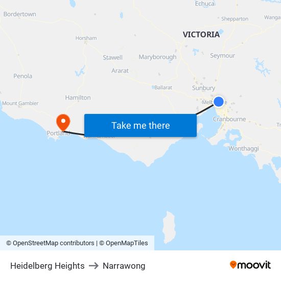 Heidelberg Heights to Narrawong map