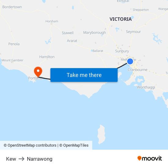 Kew to Narrawong map