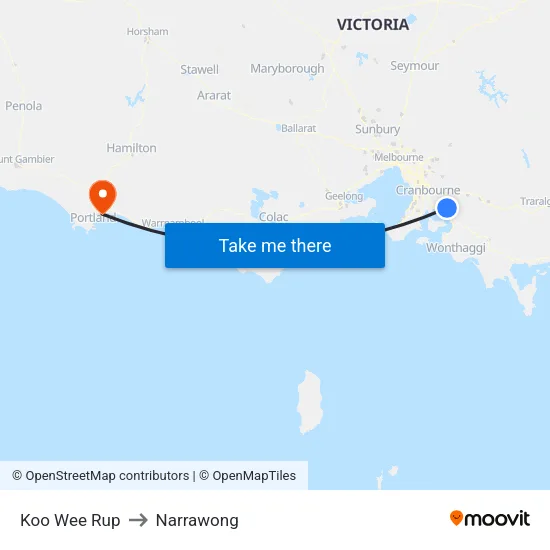 Koo Wee Rup to Narrawong map