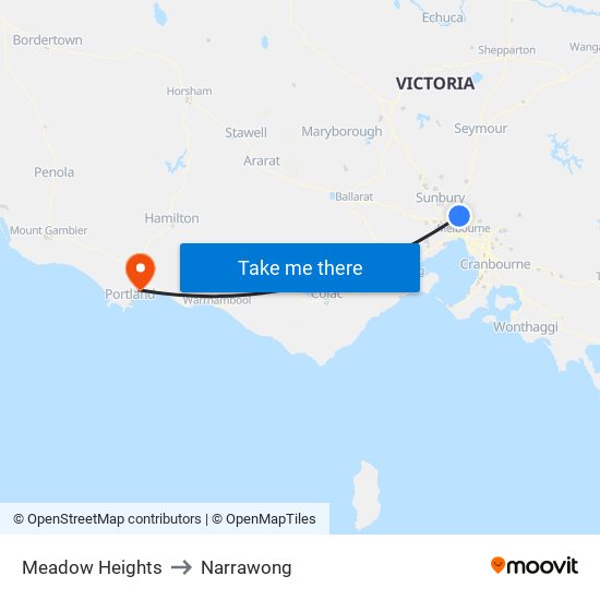 Meadow Heights to Narrawong map