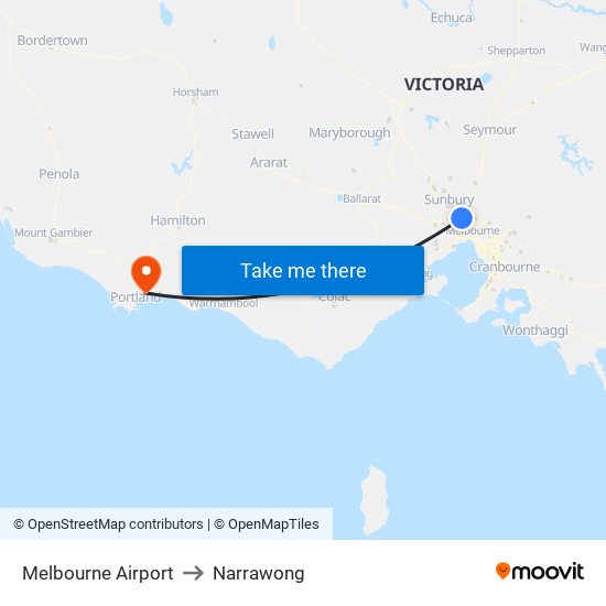 Melbourne Airport to Narrawong map