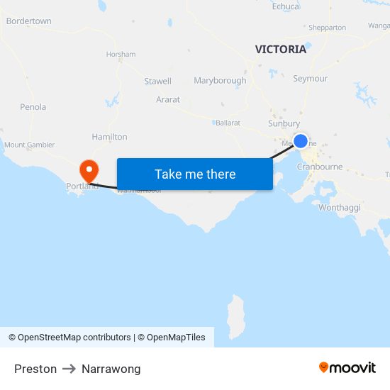 Preston to Narrawong map
