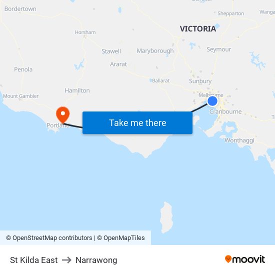 St Kilda East to Narrawong map