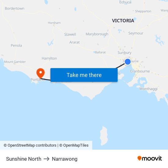 Sunshine North to Narrawong map