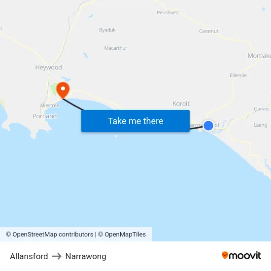 Allansford to Narrawong map
