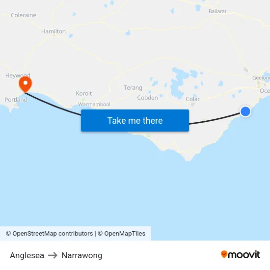 Anglesea to Narrawong map
