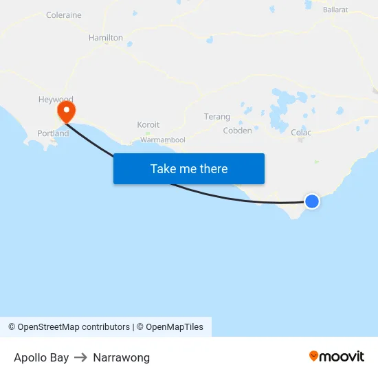 Apollo Bay to Narrawong map