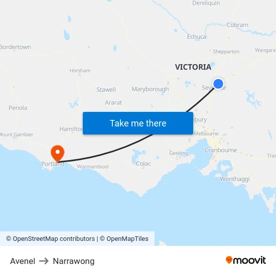 Avenel to Narrawong map