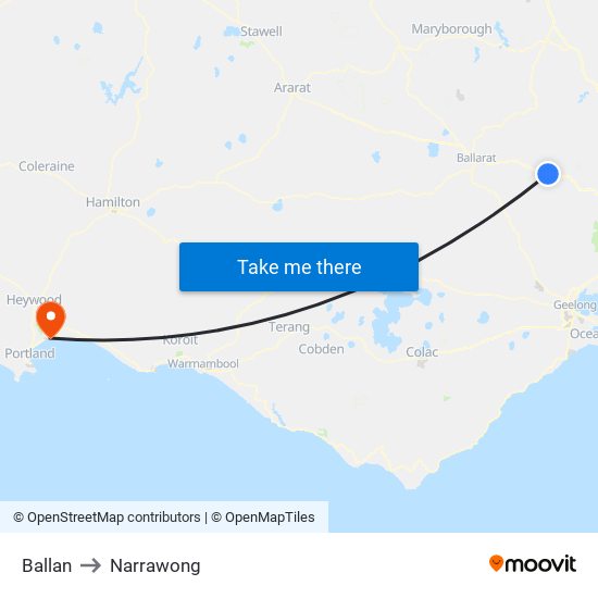 Ballan to Narrawong map