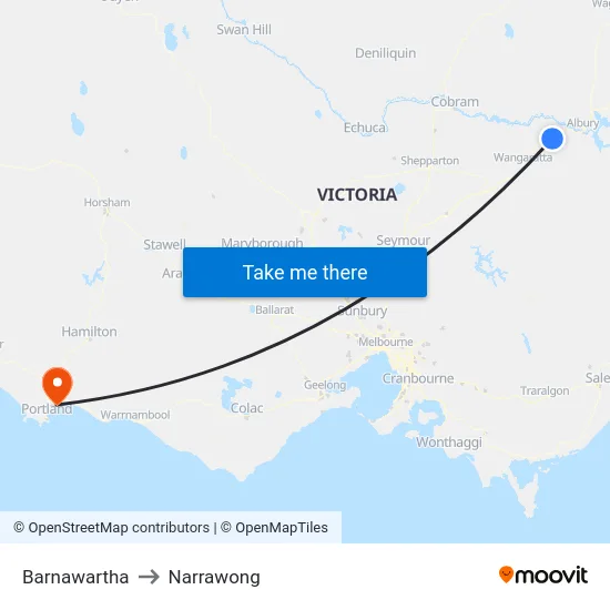 Barnawartha to Narrawong map