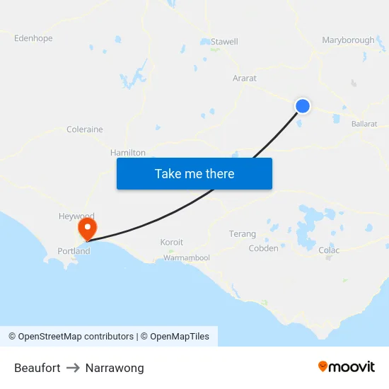 Beaufort to Narrawong map