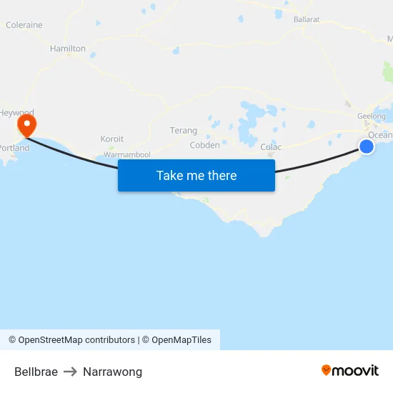 Bellbrae to Narrawong map