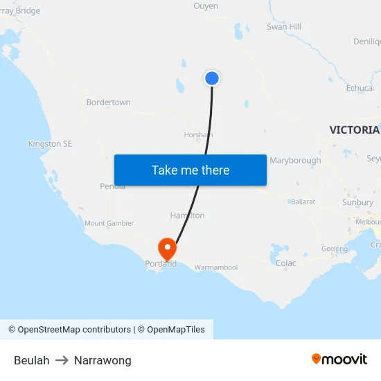 Beulah to Narrawong map