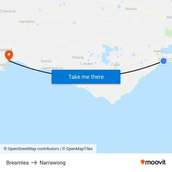 Breamlea to Narrawong map