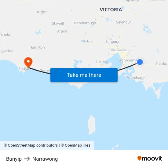 Bunyip to Narrawong map