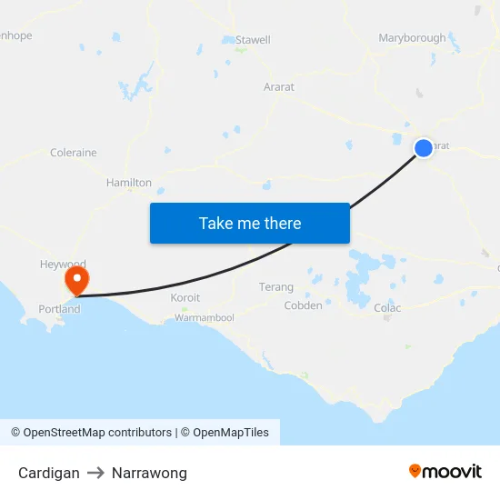 Cardigan to Narrawong map