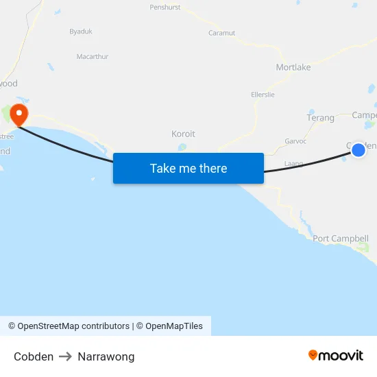 Cobden to Narrawong map