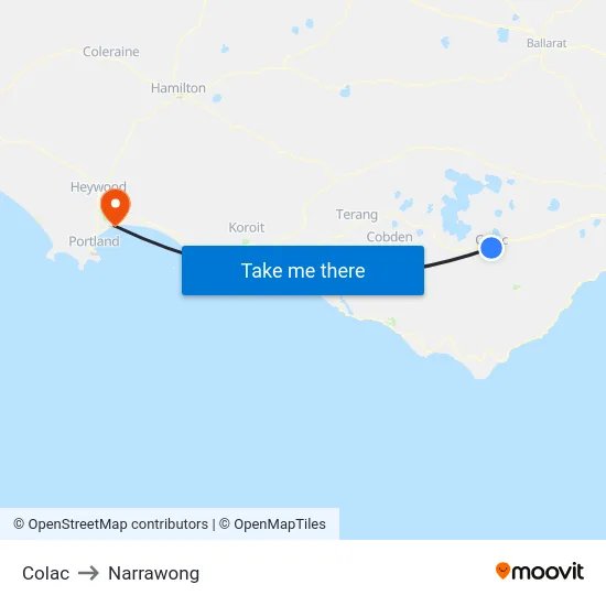 Colac to Narrawong map