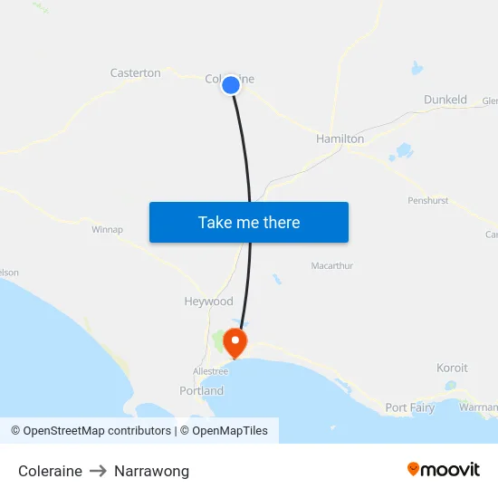 Coleraine to Narrawong map