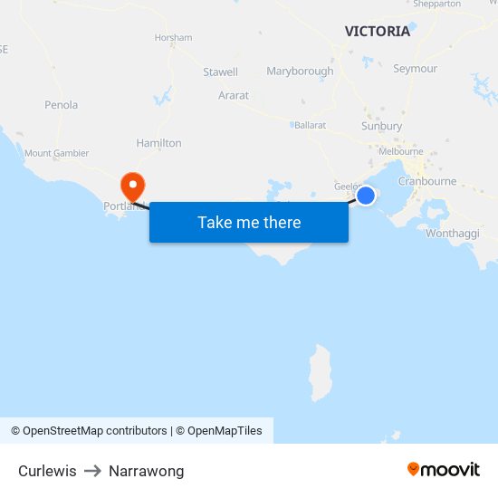 Curlewis to Narrawong map