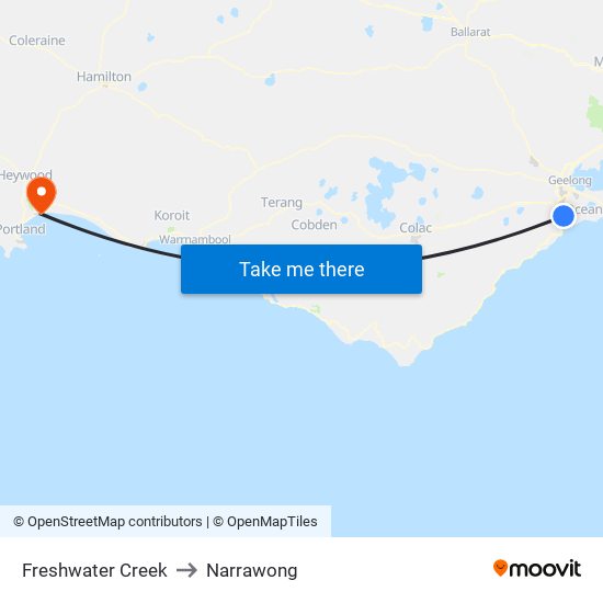 Freshwater Creek to Narrawong map