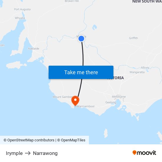 Irymple to Narrawong map