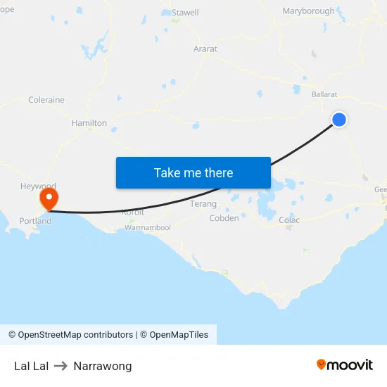 Lal Lal to Narrawong map