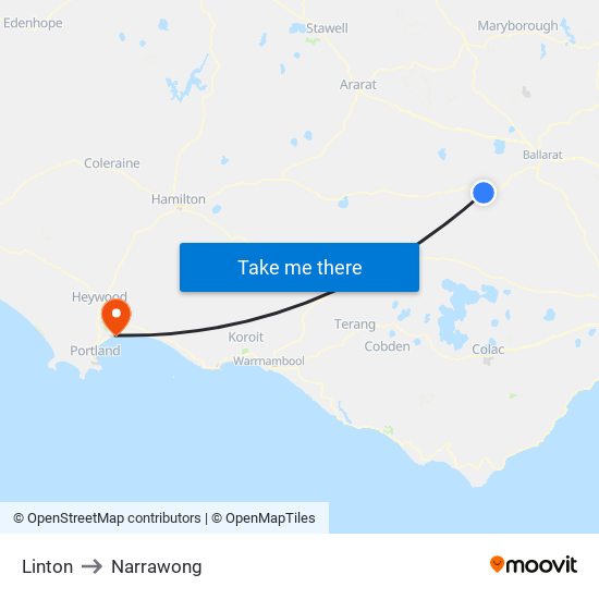 Linton to Narrawong map