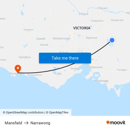 Mansfield to Narrawong map