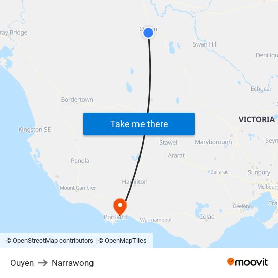 Ouyen to Narrawong map