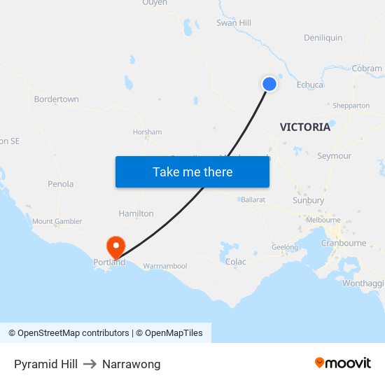 Pyramid Hill to Narrawong map