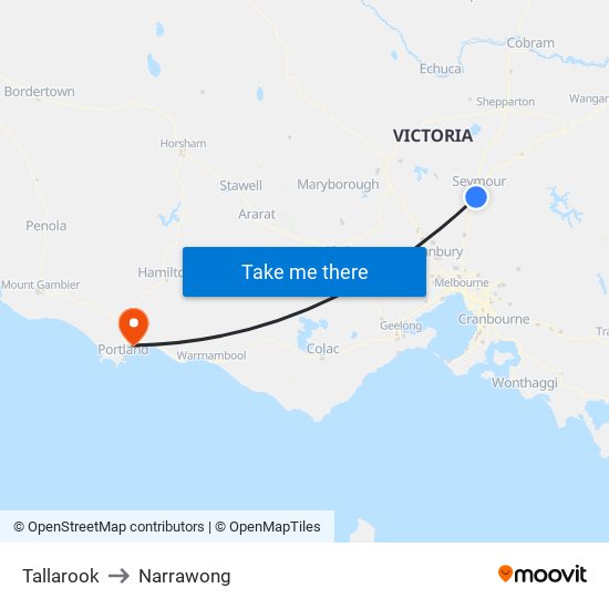 Tallarook to Narrawong map