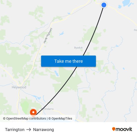 Tarrington to Narrawong map