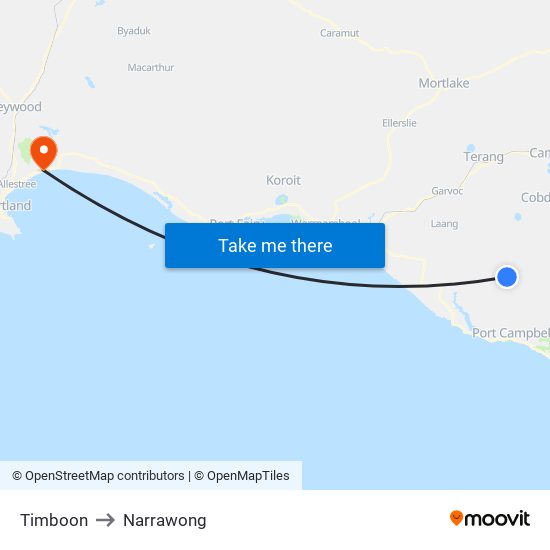Timboon to Narrawong map