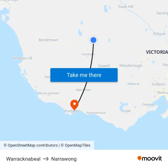 Warracknabeal to Narrawong map