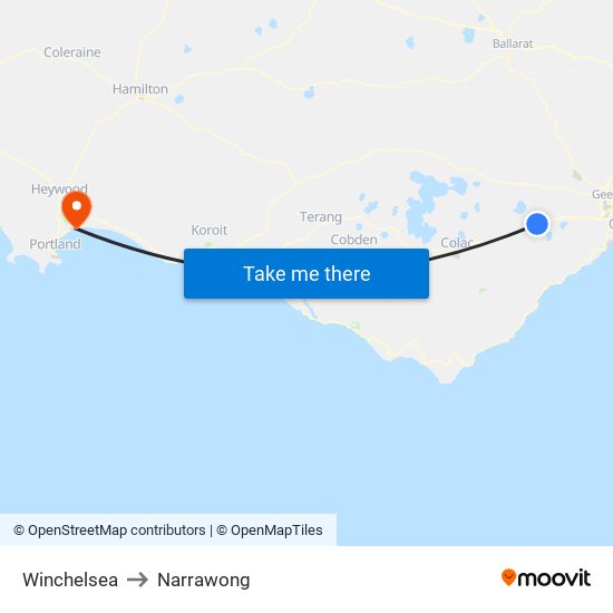 Winchelsea to Narrawong map