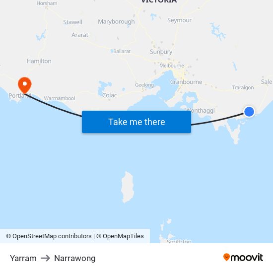 Yarram to Narrawong map