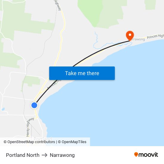 Portland North to Narrawong map